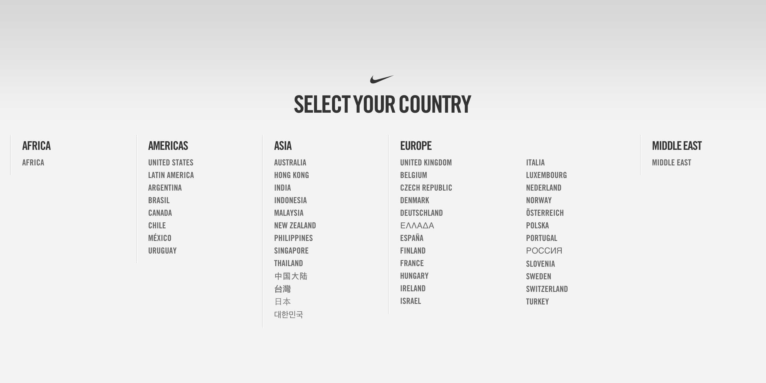 Nike Language Selection